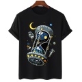 Cool Hourglass Space Station Cotton Unisex Summer T-shirt. 