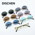 DISCHEN New style Trendy Sunglasses For Woman Summer Rimless Sunglass Oval Fashion Brand Designer Shades Pink Women's Sun Glasses UV400. 