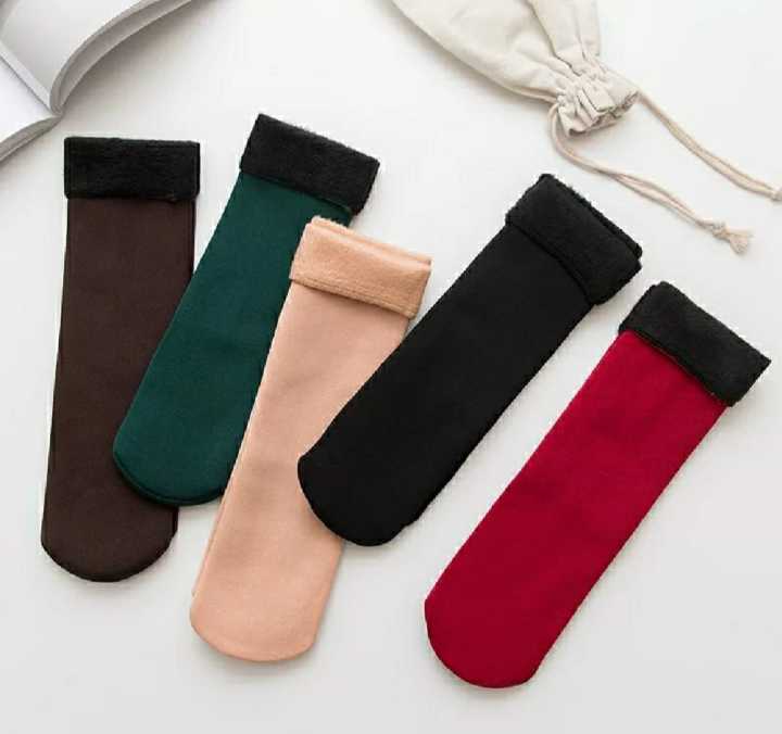 Women Velvet Fur Inside Winter Socks - Multicolor
