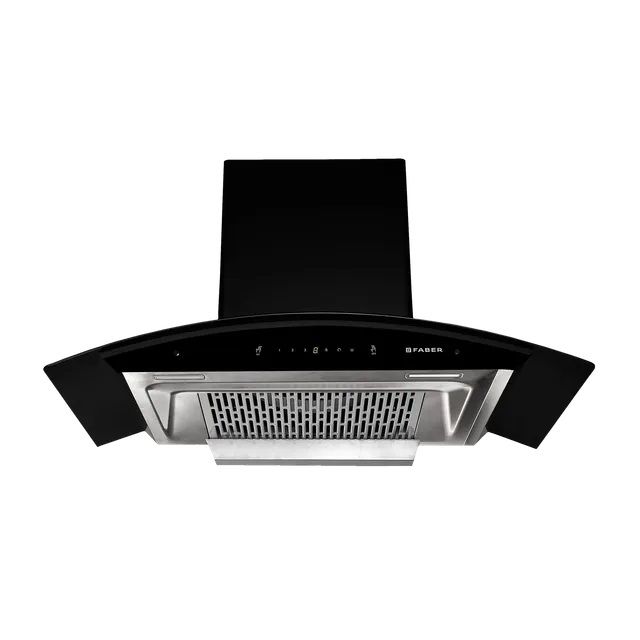 FABER CREST 3D IND HC SC BK 90 Cm 1200m3/hr Ducted Auto Clean Wall Mounted Chimney with Touch Control (Black)