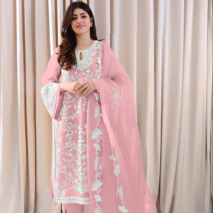 Pink Flower Printed Kurta With Pant And Shawl Set - Fashion | Kurtha Suruwal Set For Women | Women'S Wear