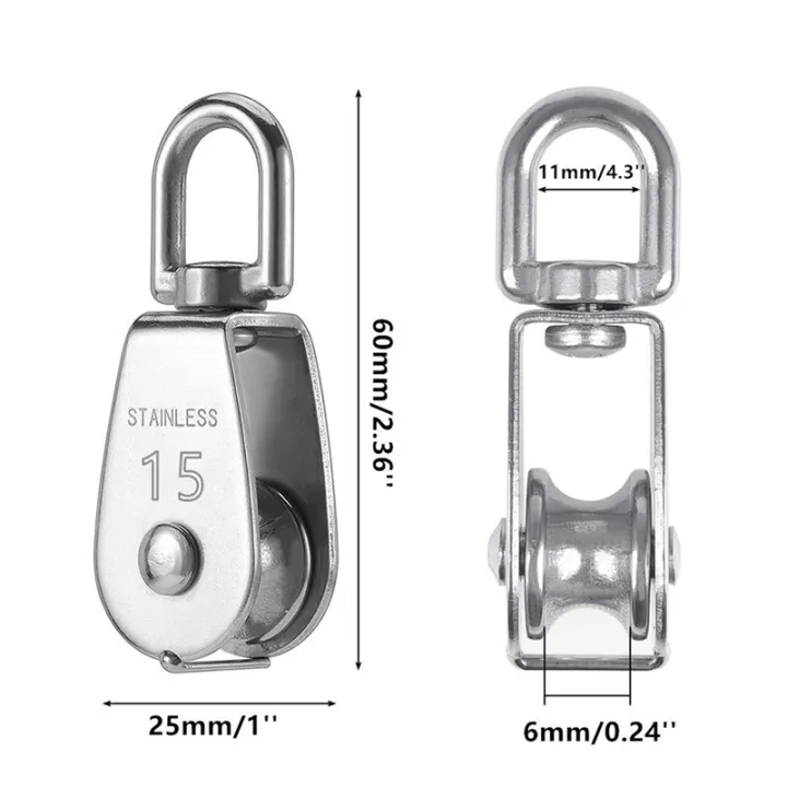 12PCS%20Single%20Pulley%20Block%20M15%20Stainless%20Steel%20Small%20Pulley%20Roller%20for%20Rope%20Cord%20in%20%C2%B0Swivel%20Silver%20Pulley%20-%20Image%202