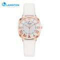 Langton Women Watch Quartz Movement Round Dial Roman Number Alloy Faux Leather Strap High Accuracy Lady Wristwatch Dating Anolog Watch. 
