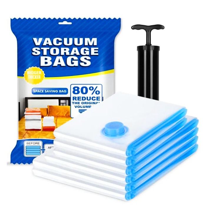 Pack of 5 Reusable Vacuum Storage Space Saver Bags with Travel Hand Pump for Clothes