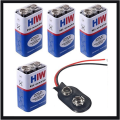 4Pcs. 9V Battery HIW-HW 9V (with Connector) long Life General Purpose Batteries.. 