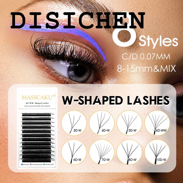 DISICHEN New style MASSCAKU 12Lines Premium Mink 3D 4D 5D 6D Pre-made False Eyelash W Shape Soft and Natural Individual Lash Extension Supplies