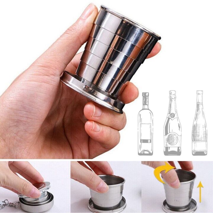 New Stainless Steel With Keychain Folding Coffee Handcup Collapsible Cup Telescopic Mug