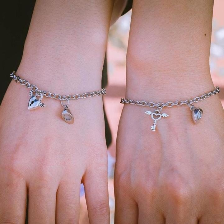 【VisioN Super Shop】Fashion heart magnetic couple bracelets women pendant men bracelets couple friendship bracelets for jewelry