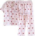 Love Printing Women's 3-Piece Pajama Set, Short Sleeve Button Down Shirt, Shorts, Pants, Casual Homewear. 