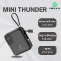 Green Mini Thunder Small Size Power Bank | 10000mAh | Fast Charging |  Ultra Thinner | 22.5W | Attach Wire | PD input-Output | Digital Display | Lithium-Polymer Battery | Slim & Thinner Pocket-Friendly | Lanyard | 6 Months Warranty | Black & White Colors. 