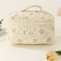 Portable Floral Graphic Cotton Quilted Makeup Bag Large Striped Polka Dots Travel Makeup Bag Graffiti Cute Organizer Women Girls. 