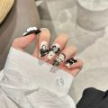 Yihe handmade wearing nails, dark punk style, mart, cute checks, bows, detachable nails, nail art stickers. 