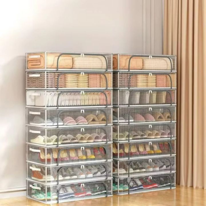 New Stackable Shoe Box Foldable Dustproof Shoe Rack Containers Clear ...