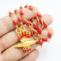 Gold Plated Panchadhatu Muga Mala With Red Stones Embedded Taayou For Women. 