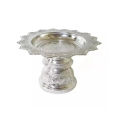 18 Cm. Thai Sliver Coated Aluminum Traditional Style Tray With Pedestal For Worship (Tika Thali). 