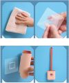Wall Mount Silicone Toilet Bathroom Brush With Holder Stand - Pink. 