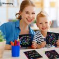 Wenefang 100pcs Montessori Rainbow Scratch Mini Notes Paper Pad Cards with Drawing Stencil Children Kids Draw Painting Toys Craft Gift. 