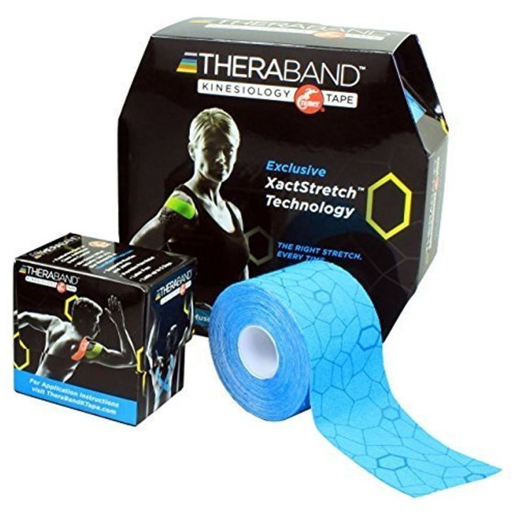 Theraband Blue/Blue Kinesiology Waterproof Tape For Pain Relief, 2'' X 16.4' (5.1cm X 5m)