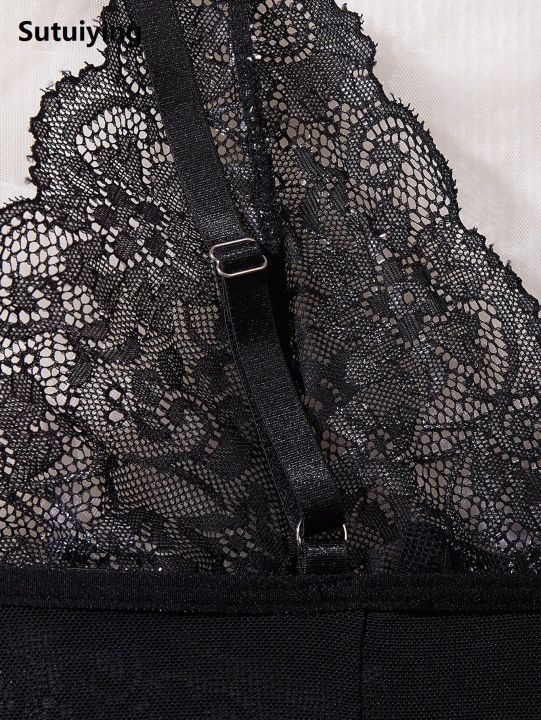 Sutuiying%20Sales%20promotion%20Contrast%20Lace%20Ruffle%20Trim%20Lingerie%20Sets%20Deep%20V%20Slip%20Babydoll%20Dress%20Thong%20Women's%20Lingerie%20Underwear%20-%20Image%205