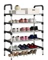 Stainless Steel Shoe Rack Organizer Foldable Durable Portable Size 60 cm x 30 cm x 110 cm (6 Layer, Black). 