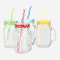 Colorful Glass Mason Jar Mug With Lid And Straw - 400ml Juice Cup For Smoothies, Ice Cream, And Cold Drinks. 