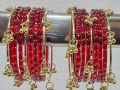 FR-MBS Set of 20 Pieces ( 12 Glass + 8 Red Ghungroo Bangles) (Red) Kashmiri Ghangharoo Glass Bangle Set for Women| Light Weight Bangles | Traditional Transparent Fancy Glass Chudi Set for Wedding, Party|. 