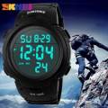 SKMEI 1068 LED Digital Alarm Outdoor Bid Dial Sport Waterproof Watch For Men - Black. 
