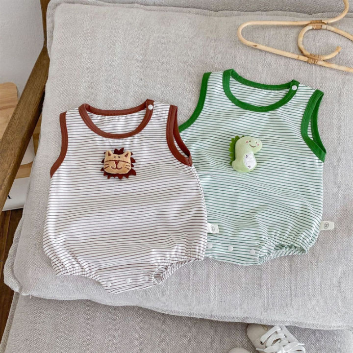 2025 spring baby cotton thin sleeveless one-piece ha coat 0-3 years old baby Korean version fashion