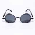 Black Frame Black Lens Round Sunglasses For Men. 