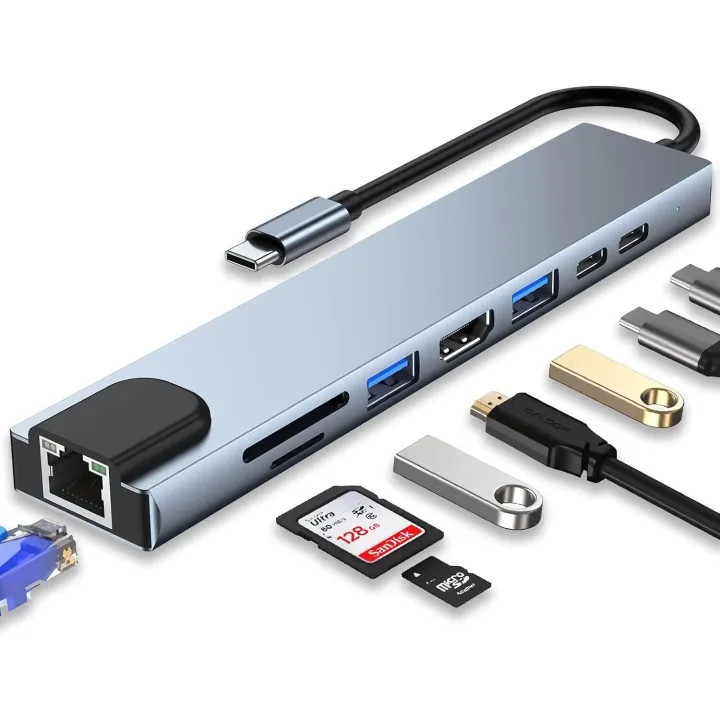 Usb Multimedia 8-in-1 USB C HUB | 4K HDMI, 100W PD, USB 3.0, Ethernet, SD/TF Card ...