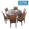 Sunrise Furniture 6-Seater Wooden Round Dining Table With Revolving Top - Walnut. 
