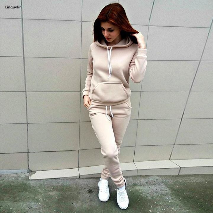Linguolin Casual Tracksuit Women's Clothing Two-piece Tracksuit Plus Size Sets Warm suit for women Workout Set Top Pants