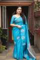 New Trending Pattern in Soft Silk Woven Saree By Sapnaaz Fashion - Light Blue. 
