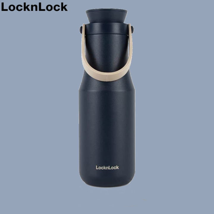 Locknlock Metro Thermos Bottle ( Thermal Vacuum Flask ) Double Wall Insulated Stainless Steel For Hot And Cold Drinks With Silicone Handle 470ml