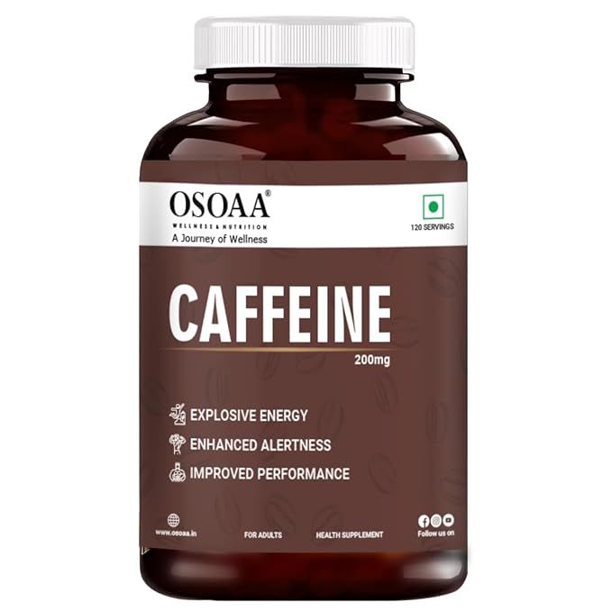 OSOAA Caffeine Tablets, 200mg, 120 Servings, Energy and Alertness Supplement