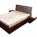 Sunrise Furniture Seesau Wood Queen Size Bed With 2 Side Table - Dark Walnut. 