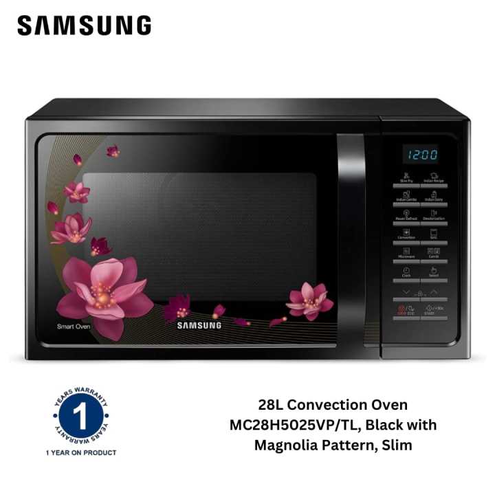 Samsung 28 L Convection Microwave | MC28H5025VP/TL | Black with Magnolia Pattern, Slim)