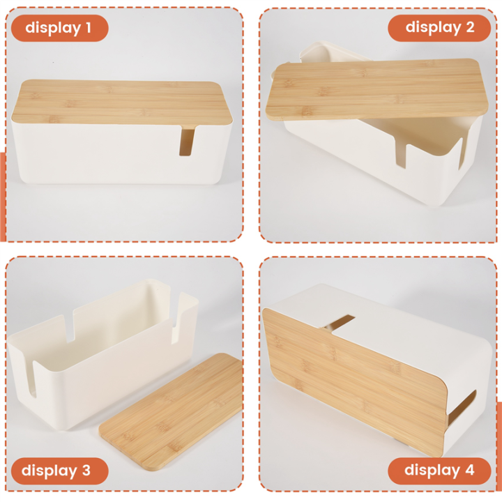 Cable Management Box with Bamboo Lid for Extension Cord (White) | Daraz ...