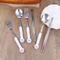 Portable Camping Spoon Set Cat's Paw Cartoon Stainless Steel Spoon Fork Chopsticks Tableware Student Outdoor Kitchen Accessories. 
