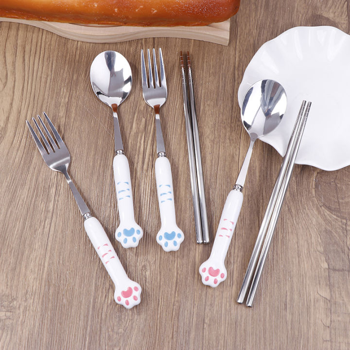 Portable%20Camping%20Spoon%20Set%20Cat's%20Paw%20Cartoon%20Stainless%20Steel%20Spoon%20Fork%20Chopsticks%20Tableware%20Student%20Outdoor%20Kitchen%20Accessories%20-%20Image%203