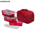 LocknLock Microwave Safe Lunch Box 2pc Container Set Red Bag , Spoon , Fork Set. 