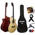 Rockstar (RW40EQT) 40" Premium Semi-Acoustic Guitar (with Equalizer & Tuner) (Natural) With Bag, Capo, 2 Picks, String Set, Strap. 