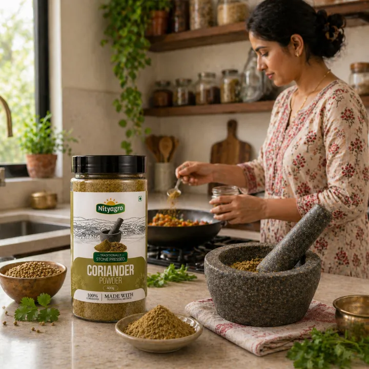 Nityagro%20Pure%20Stone-Pressed%20Coriander%20Powder%20(Dhiki-Jato%20ko%20Dhaniya%20ko%20Dhulo)%20-%20100%25%20Aromatic%20Ground%20Coriander%20-%20400gm%20-%20Image%203