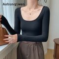 Ashunqiwen Profesional High Elastic Thread Cotton 2024 Autumn New Inner Wear Bottoming Shirt Women's Long Sleeve Tight T T-shirt Spicy Slimming Top. 