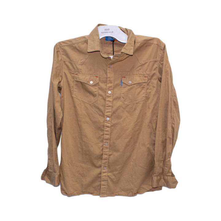 Brown Cotton Double Pocket Shirt For Men