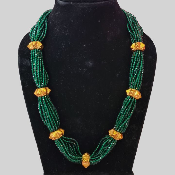 Naugedi Hydro Pote Necklace 9gedi Hydropote Necklace Short Hydro Naugedi Nakkali Naugedi Gold Plated Naugedi For Married Women, Bridal Naugeri Deep Green Hydro Crystal Pote Green Naugedi Dark Green Hydro Pote Choto Hydropote Teej Necklace Dashain Necklace