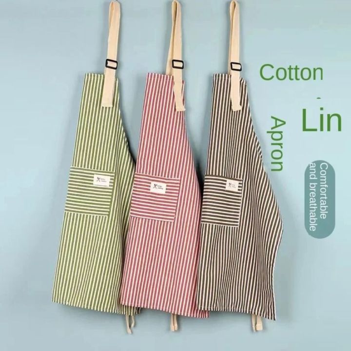 Cute Cotton Linen Kitchen Aprons Sleeveless Oil-proof Chef Work Apron Hanging Neck Breathable Cooking Apron
