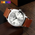 SKMEI 9305 Men's Casual Date Function Leather Strap Quartz Wristwatch - Brown/Silver. 