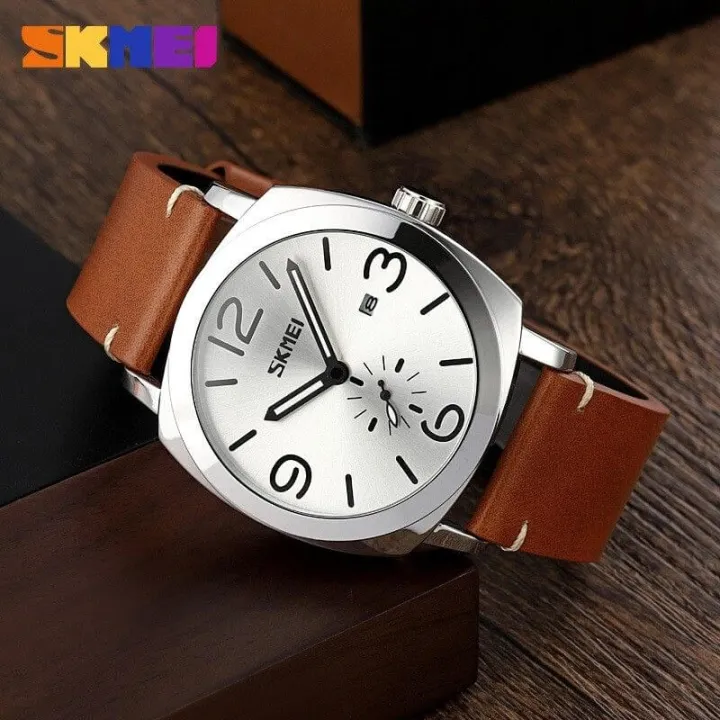 SKMEI%209305%20Men's%20Casual%20Date%20Function%20Leather%20Strap%20Quartz%20Wristwatch%20-%20Brown/Silver%20-%20Image%204
