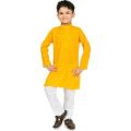 Yellow Cotton Printed Kurta Pyjama Set For Kids. 
